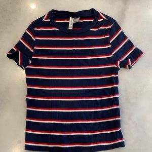 H&M Red white Blue Stripe Crop Top Fitted